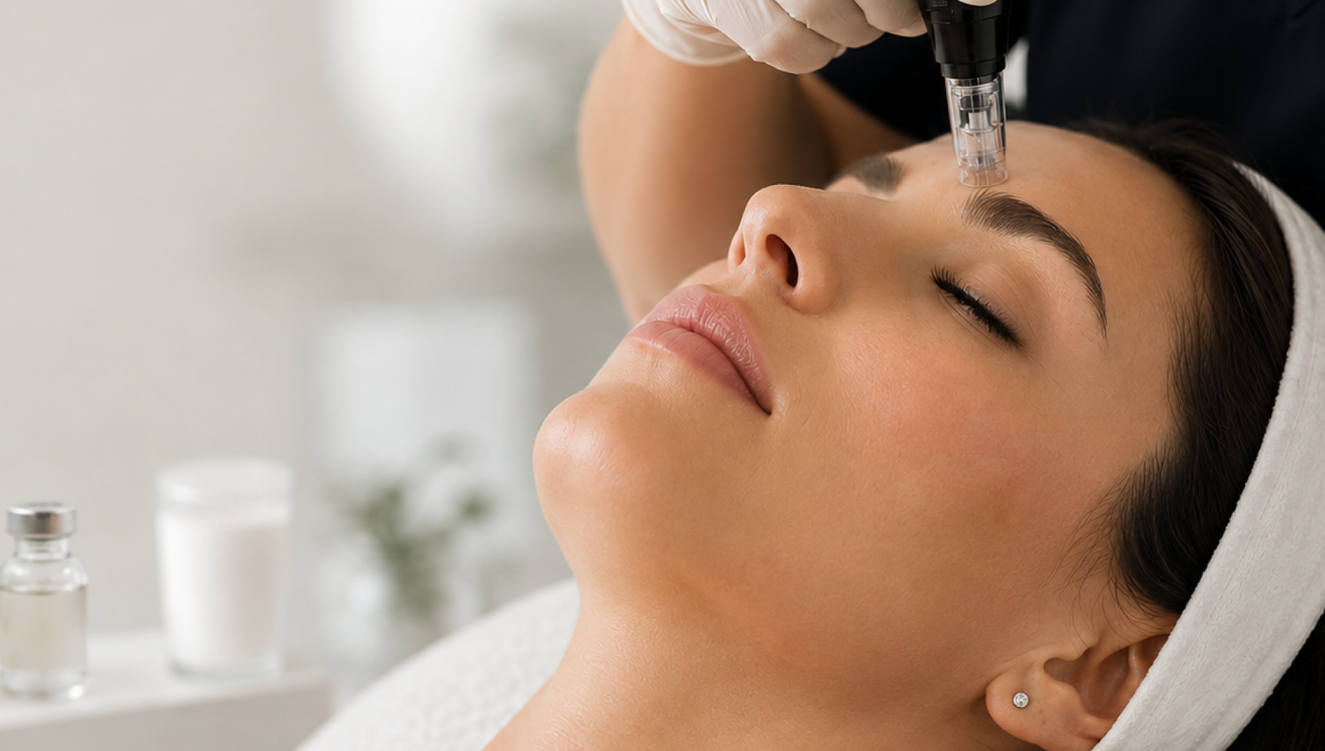 Microneedling treatment in progress at a Humanaut clinic